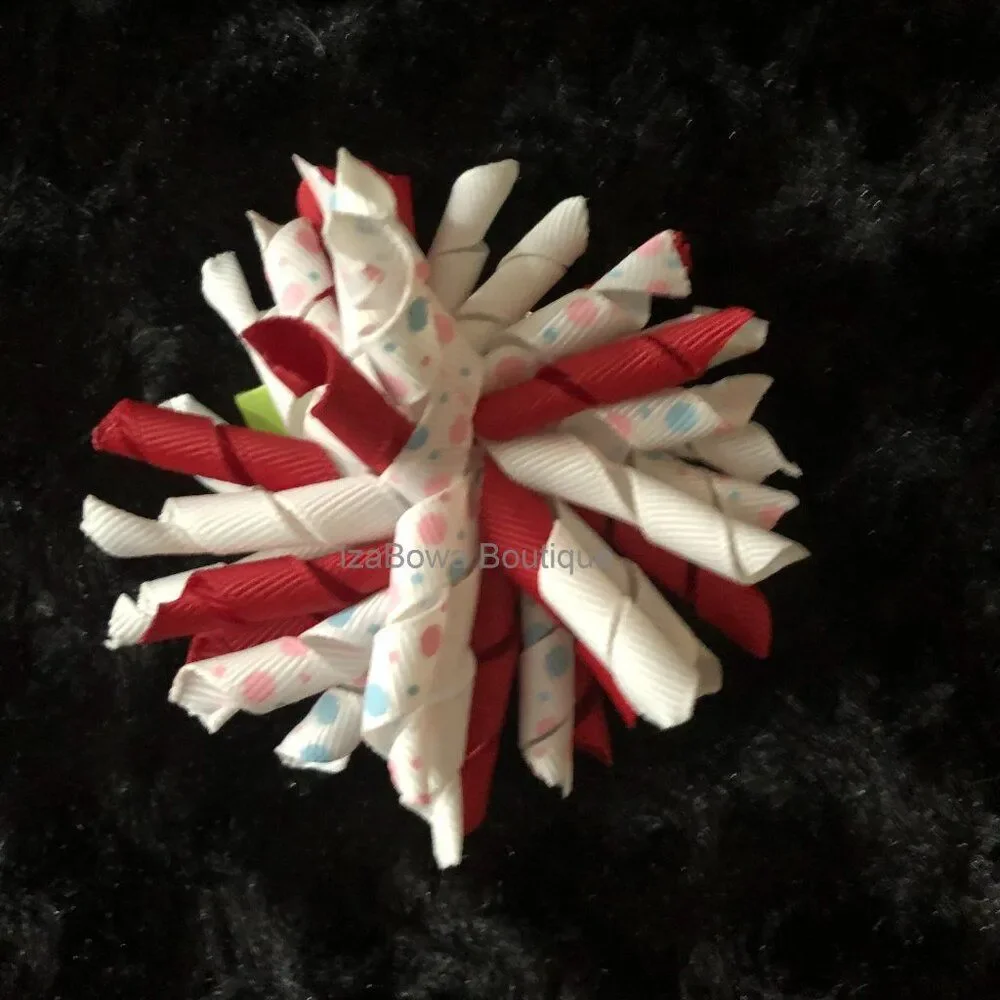 Red & White with pastel Polka Dots Korker Bow  HANDCRAFTED  4B2039  NWT Boutique